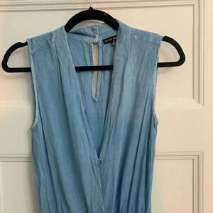 Blue denim long jumpsuit - style envy brand